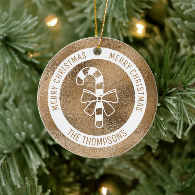 Adorno De Cerámica Candy Cane - Relieve metalizado dorado falso (Reli (Árbol)