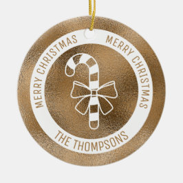 Adorno De Cerámica Candy Cane - Relieve metalizado dorado falso (Reli