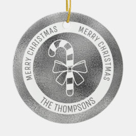 Adorno De Cerámica Candy Cane - Relieve metalizado plateado falso (Re