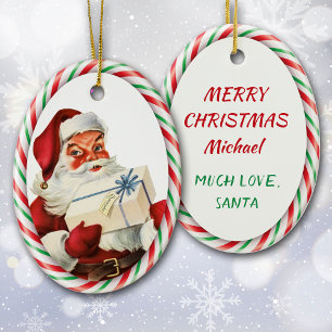 Adorno De Cerámica Candy Cane Santa Claus Personal