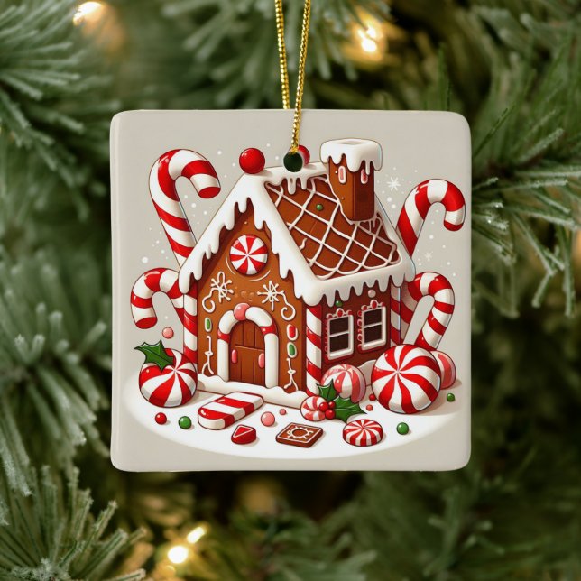 Adorno De Cerámica Candy Cane y Holiday Delights Gingerbread House (Árbol)