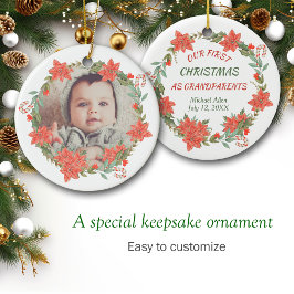 Adorno De Cerámica Candy Cane y Poinsettia Wreath Foto