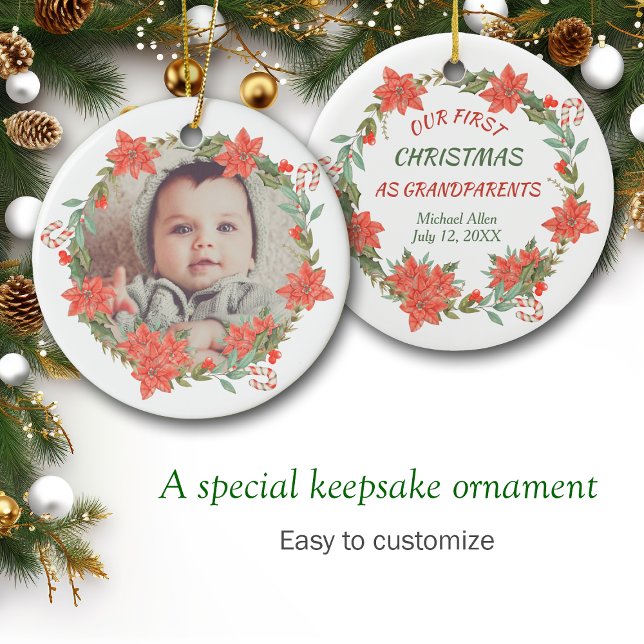 Adorno De Cerámica Candy Cane y Poinsettia Wreath Foto (Subido por el creador)