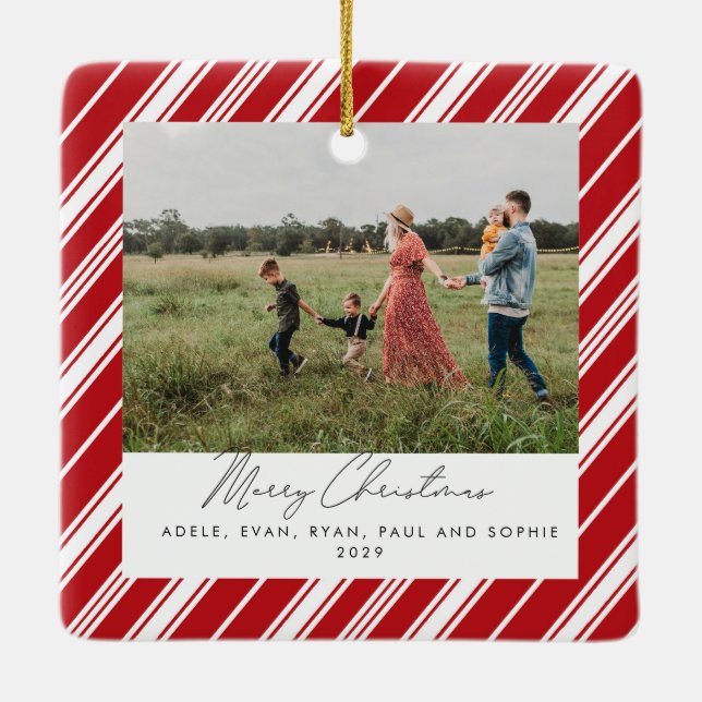 Adorno De Cerámica Candycane Stripe Merry Christmas (Reverso)