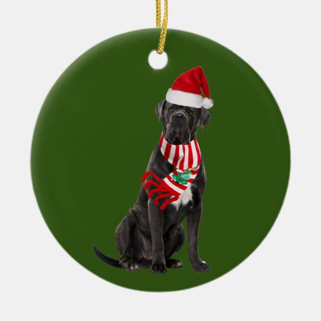 Adorno De Cerámica Cane Corso Con Navidades Gorras Scaft (Frente)