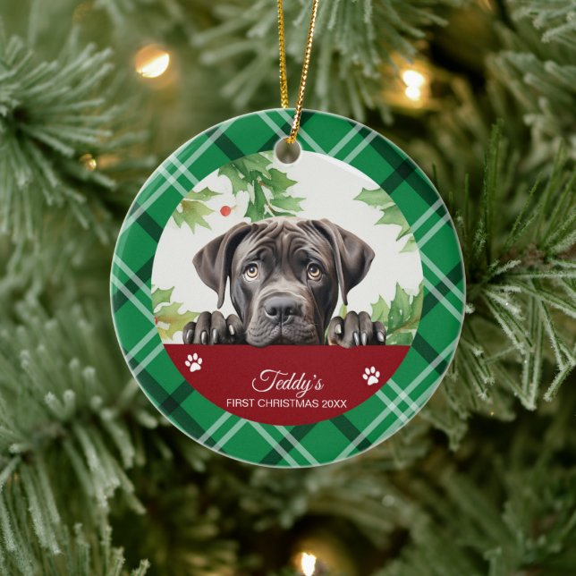 Adorno De Cerámica Cane Corso Personalizado Primera Navidad (Árbol)
