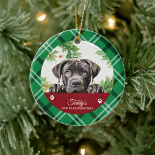 Adorno De Cerámica Cane Corso Primera Navidad Personalizada