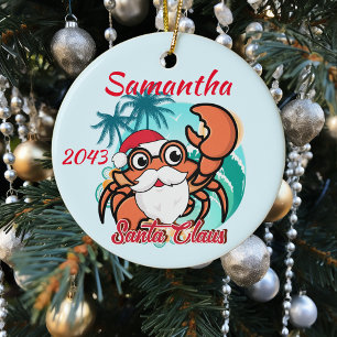Adorno De Cerámica Cangrejo Santa Claws Navidad Crustáceo Personaliza