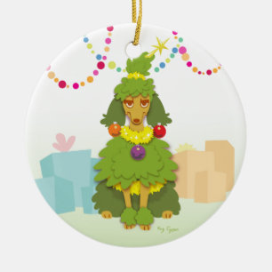 Adorno De Cerámica Caniche divertido del árbol de navidad