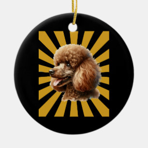 Adorno De Cerámica Caniche estándar marrón Retro Sunburst