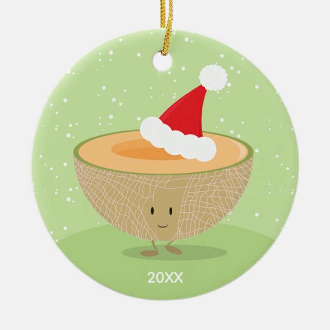 Adorno De Cerámica Cantaloupe Santa Hat Year Food Navidades (Frente)