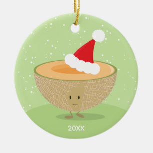 Adorno De Cerámica Cantaloupe Santa Hat Year Navidades de comida