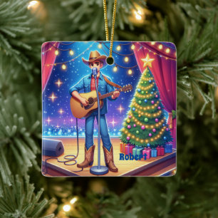 Adorno De Cerámica Cantante de Country Western Cowboy Navidad