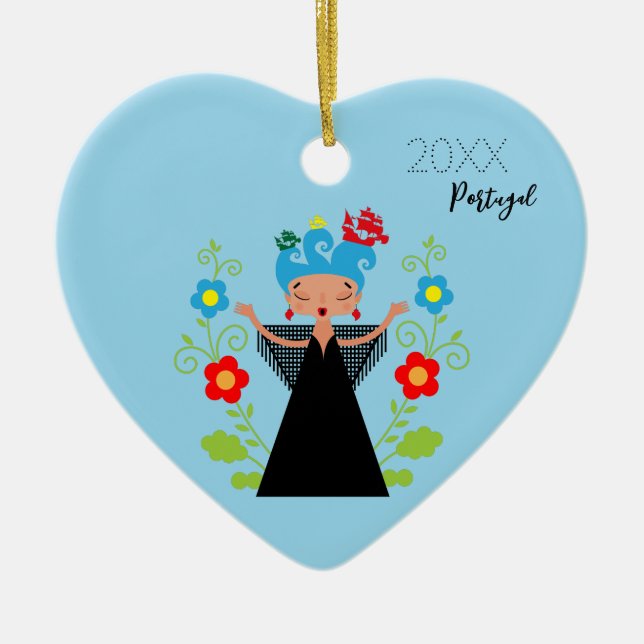 Adorno De Cerámica Cantante de fado con barcos de caravanas portugues (Frente)