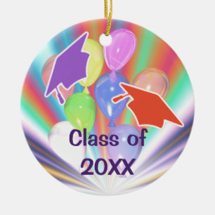 Adorno De Cerámica Capas y globos de celebración de graduación