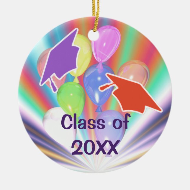 Adorno De Cerámica Capas y globos de celebración de graduación (Frente)