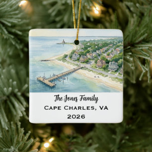 Adorno De Cerámica Cape Charles, Virginia Navidad Personalizada