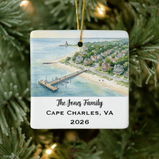 Adorno De Cerámica Cape Charles, Virginia Navidad Personalizada
