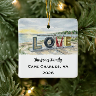 Adorno De Cerámica Cape Charles, Virginia Navidad Personalizada
