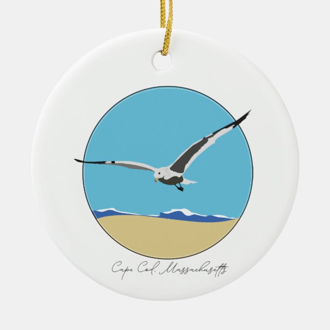 Adorno De Cerámica Cape Cod, Gaviota de Massachusetts sobre la playa (Frente)