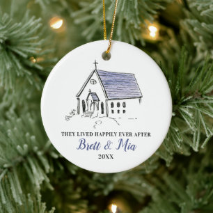 Adorno De Cerámica Capilla personalizada de Navidades casados con Bod
