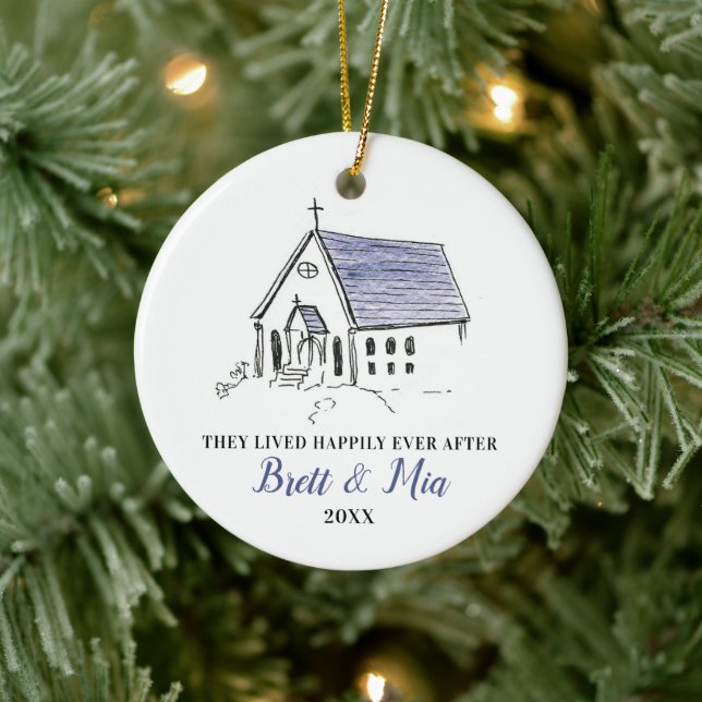 Adorno De Cerámica Capilla personalizada de Navidades casados con Bod (Árbol)