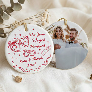 Adorno De Cerámica Caprichosa Primera Navidad Casados a Mano