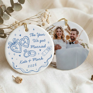 Adorno De Cerámica Caprichosa Primera Navidad Casados a Mano