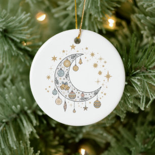 Adorno De Cerámica Caprichoso Boho Celestial Navidad Luna y Estrellas