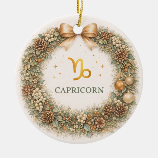 Adorno De Cerámica Capricorn Zodiac Christmas Ornament – Elegant Wint (Frente)