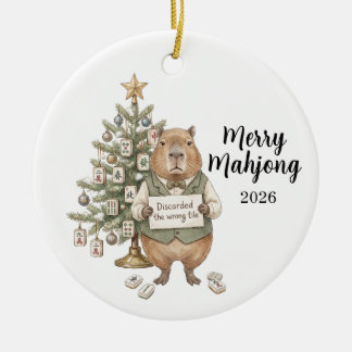 Adorno De Cerámica Capybara Alegre Mahjong Navidad Divertida Fiesta