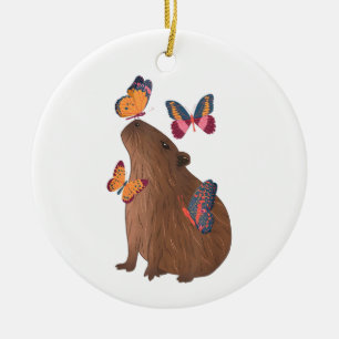Adorno De Cerámica Capybara Divertido con Mariposa – Roedor Animal Ad