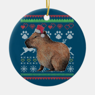 Adorno De Cerámica Capybara Santa Claus Navidades feos Sweater Holida
