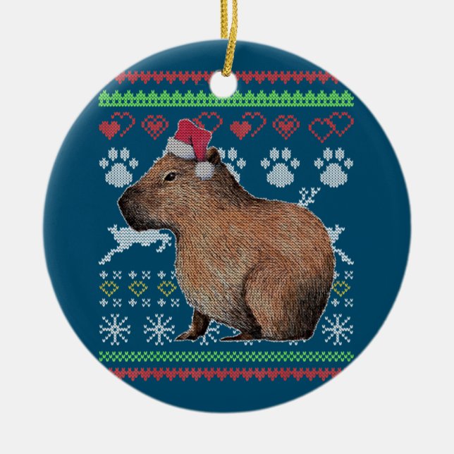 Adorno De Cerámica Capybara Santa Claus Navidades feos Sweater Holida (Frente)