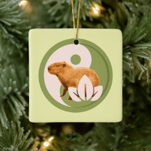 Adorno De Cerámica Capybara Zen Yin Yang Naturaleza Pacífica