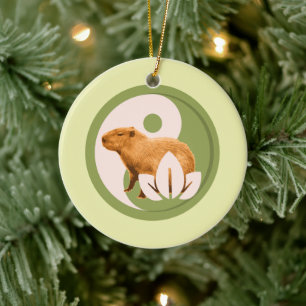 Adorno De Cerámica Capybara Zen Yin Yang Naturaleza Pacífica