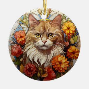ADORNO DE CERÁMICA CARA CAT DE VIDRIO DE COLORES BRILLANTES