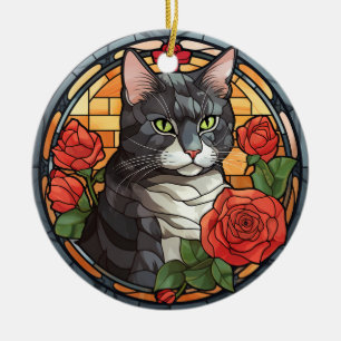 ADORNO DE CERÁMICA CARA CAT DE VIDRIO DE COLORES BRILLANTES