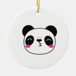 Adorno De Cerámica Cara de beso de panda sonrojado tímido
