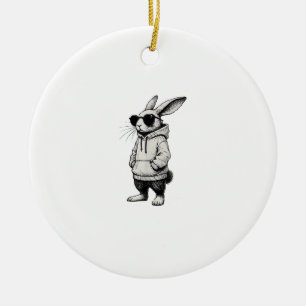 Adorno De Cerámica Cara de conejo con gafas de sol Día de Pascua para