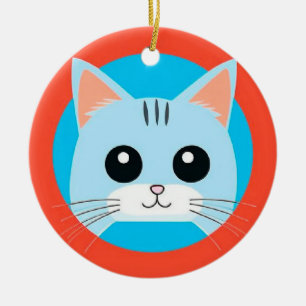 Adorno De Cerámica Cara de gato de dibujos animados linda