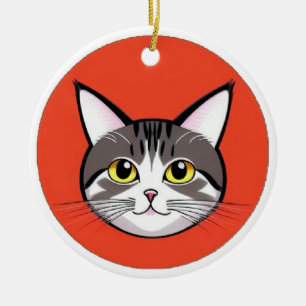Adorno De Cerámica Cara de gato de dibujos animados linda con diseño
