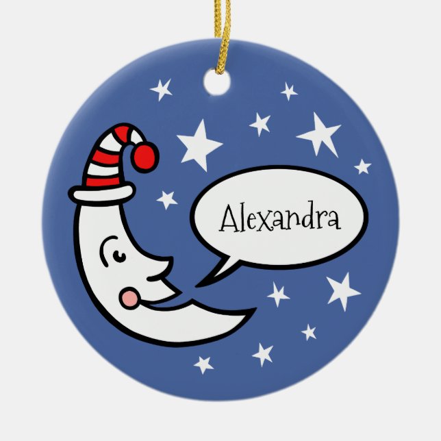 Adorno De Cerámica Cara de luna personalizado y árbol de Navidad (Frente)
