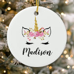 Adorno De Cerámica Cara De Unicornio Con Nombre Personalizado De Eyel<br><div class="desc">Cara De Unicornio Con Eyelashes Nombre Personalizado Ornamento Cerámico</div>