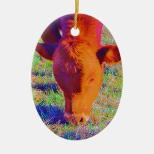 Adorno De Cerámica Cara de vaca marrón bebé. RAINBOW GRASS