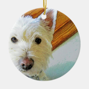 Adorno De Cerámica Cara del perro de Westie, mirándole