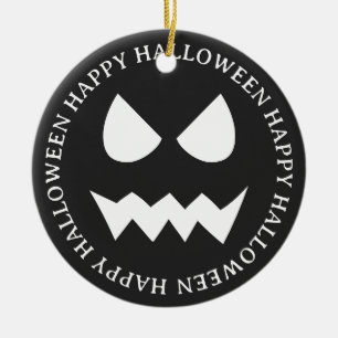 Adorno De Cerámica Cara fantasma de Halloween negra y blanca