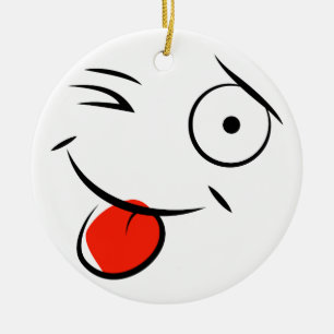 Adorno De Cerámica cara sacando la lengua. Cara de frambuesa