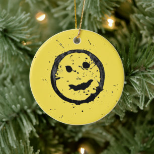 Adorno De Cerámica Cara sonriente feliz genial amarillo