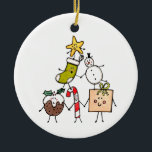 Adorno De Cerámica Caracteres de Navidades personalizados de mensajes<br><div class="desc">La decoración de este colgante de cerámica Navidad personalizada incluye el "equipo de Navidades". Un grupo de lindos personajes de Navidades pequeños que adoran divertirse y hacer travesuras a los Navidades. El equipo incluye a Snowman,  Navidades Stocking,  Star,  Navidades Pudding,  Present y Candy Cane.</div>